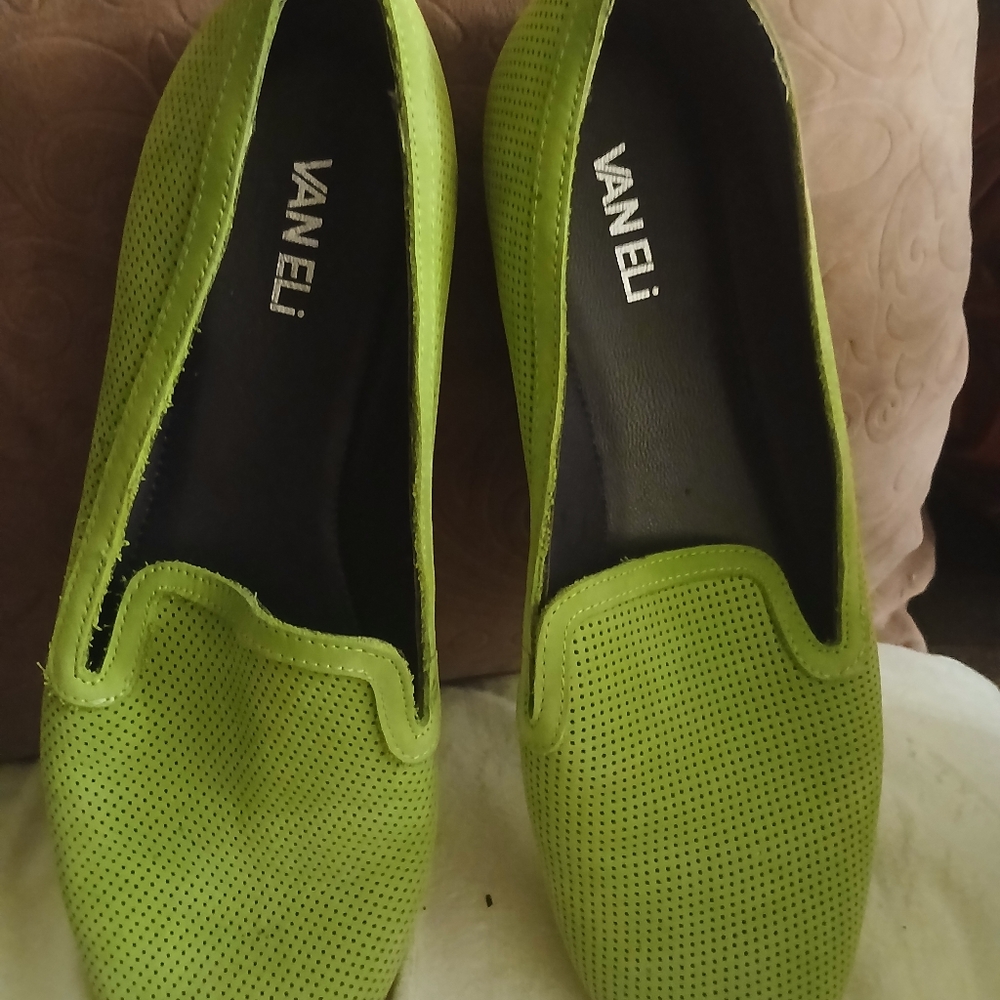 Vaneli Lime Green Perforated Slip-On Loafers